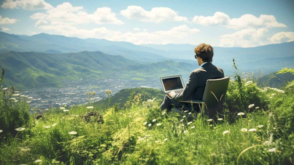 business man on green office rooftop