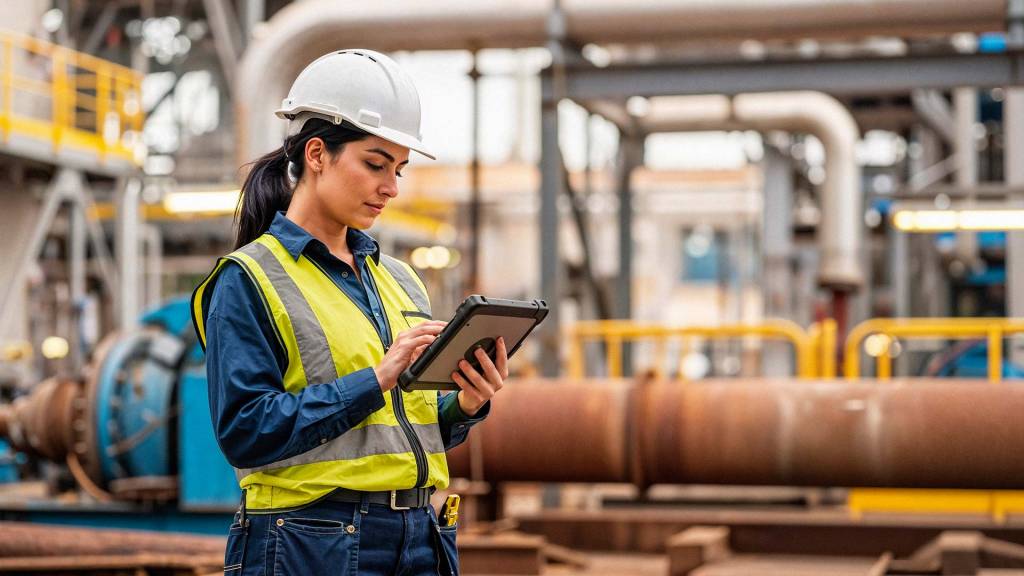 วิศวกรกำลังคุมเครื่องจักรด้วยแท็บเล็ต